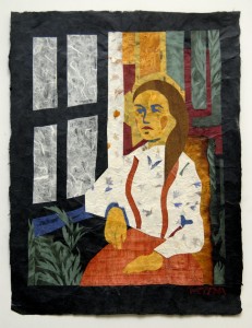 Seeting at the window, 50x35cm, collage with handmade paper.