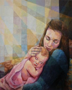 Maternity, Portrait of R. A. Solimani and her daughter, acrylic on canvas, 100x80cm