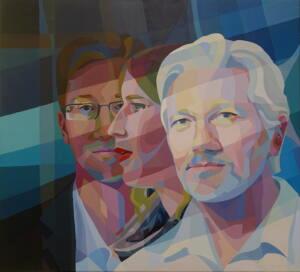 ISIGORIA: Assange, Manning, Snowden, 110x100cm, acrylic on canvas