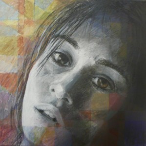 Staring at, acrylics, mixed media on canvas, 40x40cm 