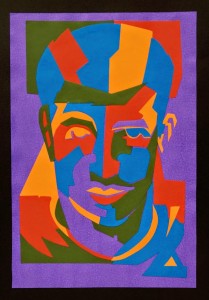 Man in violet hard paper collage, 70x50cm.